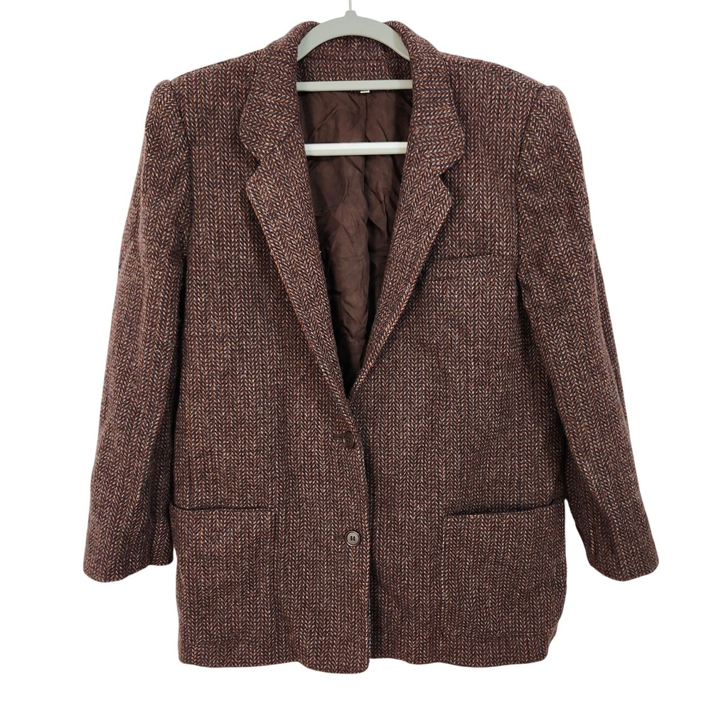 Vintage 80s Peabody House Wool Tweed Blazer Jacket Womens 11/12 Rust Brown Lined